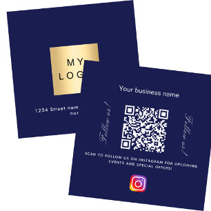 Carte De Visite Carré logo bleu marine QR code Instagram Suivez-nous