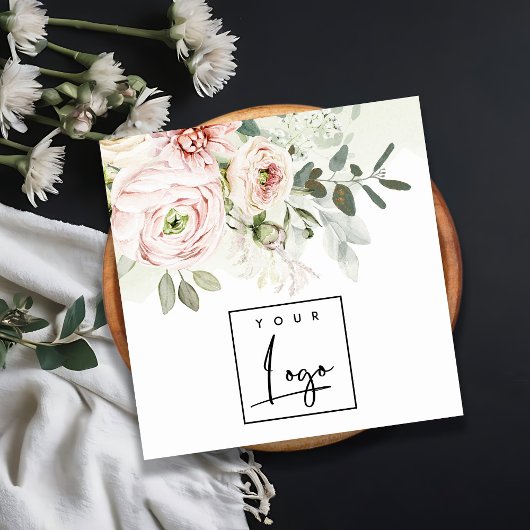 Carte De Visite Carré Logo botanique floral souple rose poitrine feuillu