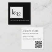 Carte De Visite Carré Logo Carré noir blanc QR Code Simple (Devant / Derrière)
