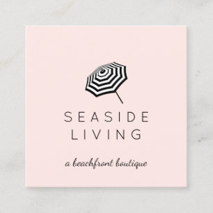 Carte De Visite Carré Logo Chic Parapluie Plage Rayé Rose