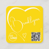 Carte De Visite Carré Logo Code QR Modèle Calligraphie Coeur Jaune (Devant)