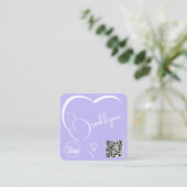 Carte De Visite Carré Logo Code QR Modèle Calligraphie Lilac Heart (Debout devant)