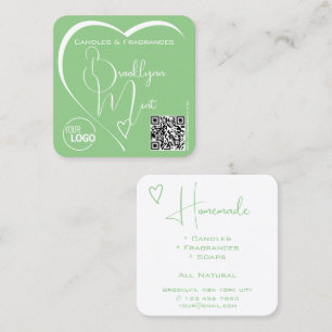Carte De Visite Carré Logo Code QR Modèle Calligraphie Mint Green Heart