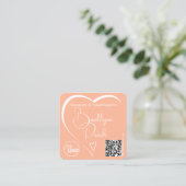 Carte De Visite Carré Logo Code QR Modèle Calligraphie Orange Heart (Debout devant)