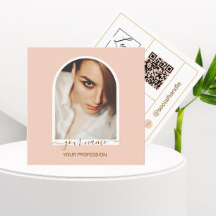Carte De Visite Carré Logo code QR photo moderne rose écriture manuscrit