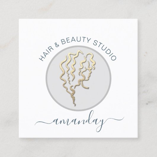 Carte De Visite Carré Logo Coiffeur maquillage Artiste bleu QR Code Blus (Devant)