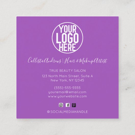 Carte De Visite Carré Logo Confetti Parties scintillant Holographe rose  (Dos)