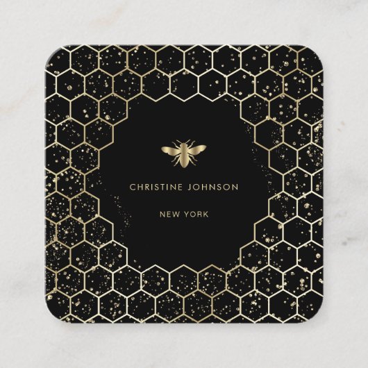 Carte De Visite Carré logo d'abeille hexagone sur noir (Devant)