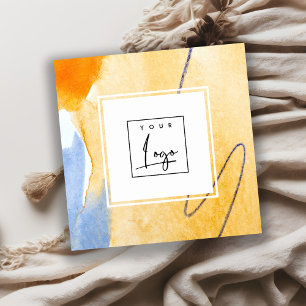 Carte De Visite Carré Logo d'art Abstrait Artistic Jaune Bleu Aquarelle
