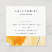 Carte De Visite Carré Logo d'art Abstrait Artistic Jaune Bleu Aquarelle (Dos)