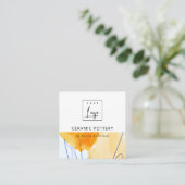 Carte De Visite Carré Logo d'art Abstrait en aquarelle bleu jaune Code Q (Debout devant)