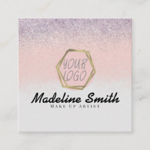 Carte De Visite Carré Logo d'artiste maquilleur à paillettes fausses abs