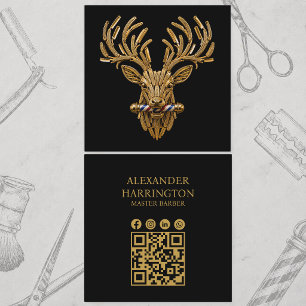 Carte De Visite Carré Logo de barbier moderne Cerf doré Salon de coiffur
