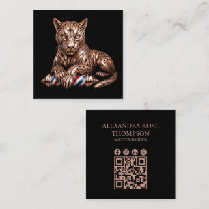 Carte De Visite Carré Logo de barbier moderne Rose Gold Panther Salon de