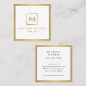 Carte De Visite Carré Logo de boîte Monogramme en Or Faux (Devant / Derrière)