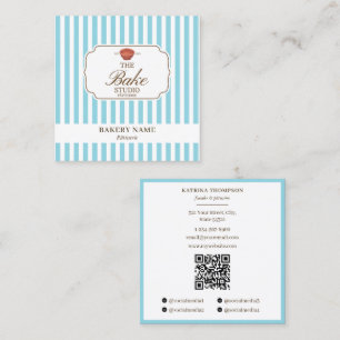 Carte De Visite Carré Logo de boulangerie rayures bleues et marron prepp