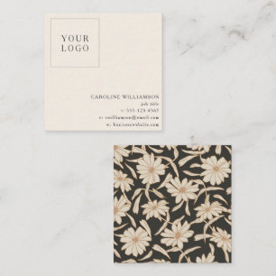 Carte De Visite Carré Logo de boutique minimaliste floral crème noir mod