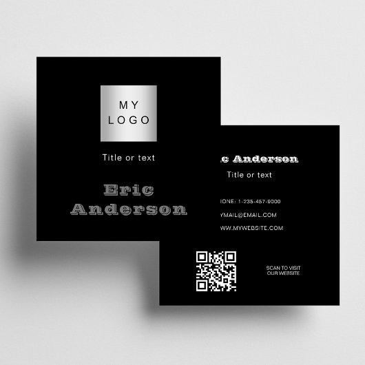 Carte De Visite Carré Logo de code QR blanc noir