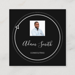 Carte De Visite Carré Logo de code QR Custom Photo Consulting Black