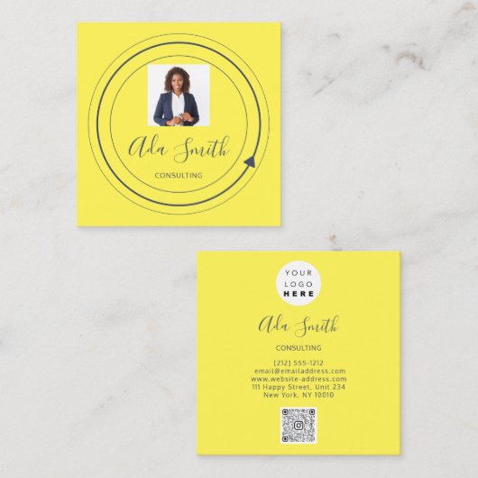 Carte De Visite Carré Logo de code QR Custom Photo Consulting Jaune (Devant / Derrière)