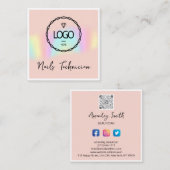 Carte De Visite Carré Logo de code QR de beauté encadré Holographe moder (Devant / Derrière)
