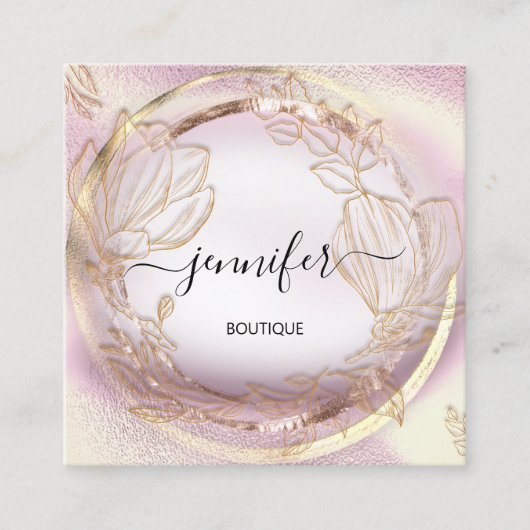 Carte De Visite Carré Logo de code QR Floral Rose pour cadres profession (Devant)