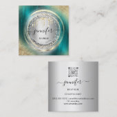 Carte De Visite Carré Logo de code QR Magasiner Silver Grey Turquoise Go (Devant / Derrière)