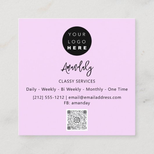 Carte De Visite Carré Logo de code QR Minimalisme rose Pastel Élégant (Dos)