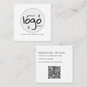 Carte De Visite Carré Logo de code QR Moderne Simple Blanc (Devant / Derrière)