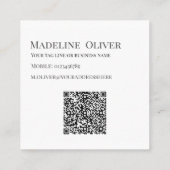 Carte De Visite Carré Logo de code QR Moderne Simple Blanc (Dos)
