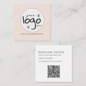 Carte De Visite Carré Logo de code QR Moderne Simple Blush (Devant / Derrière)