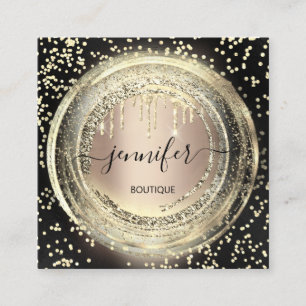Carte De Visite Carré Logo de code QR Shop Black Rose Gold Drives Confet