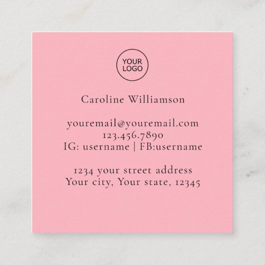 Carte De Visite Carré Logo de code QR unique Creative Light Pink (Dos)
