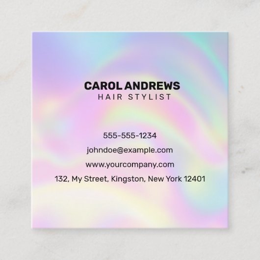 Carte De Visite Carré Logo de coiffeur Pastel Holographic (Devant)