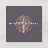 Carte De Visite Carré Logo de feuille or Rose élégant sur violet (Devant)