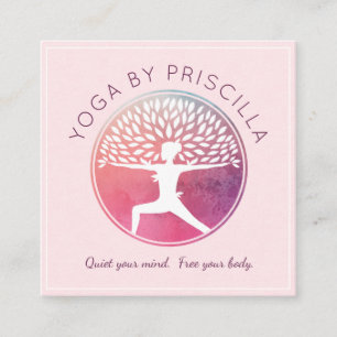 Carte De Visite Carré Logo de floraison de pose de yoga de femme d'arbre