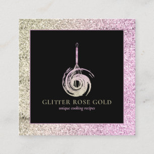 Carte De Visite Carré Logo de fouet de chef de pâtisserie rose gold pail