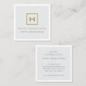 Carte De Visite Carré Logo de la boîte d'or Monogramme sur gris clair (Devant / Derrière)