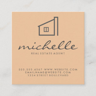 Carte De Visite Carré Logo de la maison de l'agent immobilier élégant