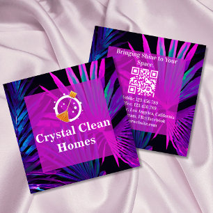 Carte De Visite Carré Logo de la maison moderne de nettoyage domestique 