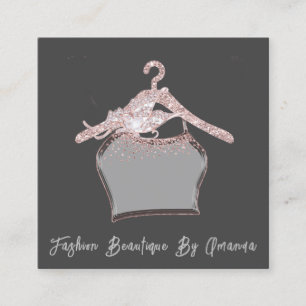 Carte De Visite Carré Logo de la robe de mode QR Code Gris Parties scint