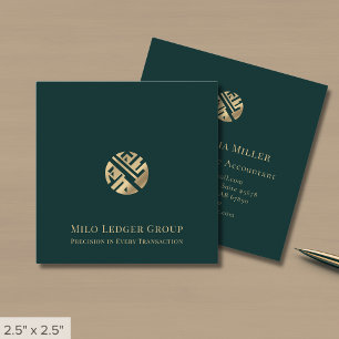 Carte De Visite Carré Logo de luxe Green Gold
