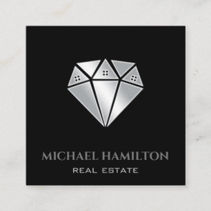 Carte De Visite Carré Logo de maison diamant moderne de l'immobilier pro