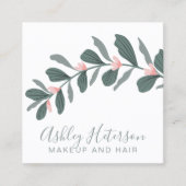 Carte De Visite Carré logo de maquillage de cheveux vert moderne (Devant)