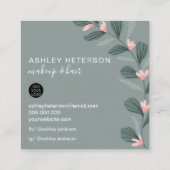 Carte De Visite Carré logo de maquillage de cheveux vert moderne (Dos)