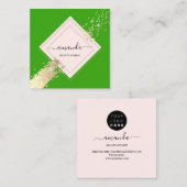 Carte De Visite Carré Logo de maquillage vert Rose professionnel (Devant / Derrière)