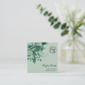 Carte De Visite Carré Logo de maquillage vert tropical (Debout devant)