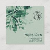 Carte De Visite Carré Logo de maquillage vert tropical (Devant)