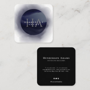 Carte De Visite Carré Logo de monogramme 3D bleu et blanc