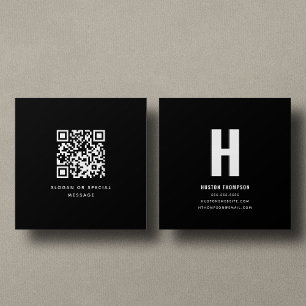 Carte De Visite Carré Logo de monogramme professionnel QR Code avant et 